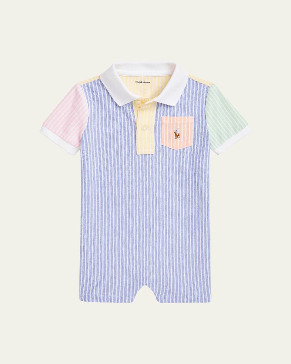 Boy's Striped Oxford Polo Playsuit, Size 2-7
